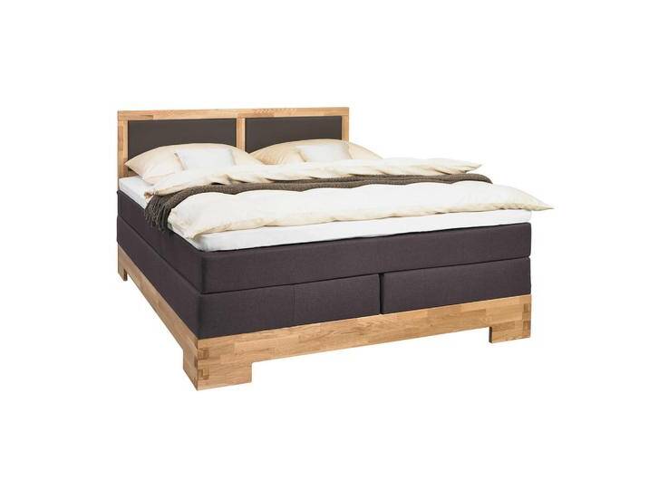 Linea Natura BOXSPRINGBETT, Schlamm, Eiche, Wildeiche, massiv, H2 + H3, Höhe ca. 20 cm, 200x200 cm, Partnermatratze mit durchgehendem Bezug, von Linea