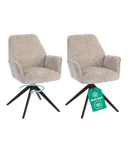 Linele® Esszimmerstühle 2er Set in Beige – 360° drehbar & weicher Chenille-Stoff – Hoher Sitzkomfort mit Wellenfederung – modernes Design & einfache Montage – PFC-frei & Oeko-TEX® Zertifiziert von Linele