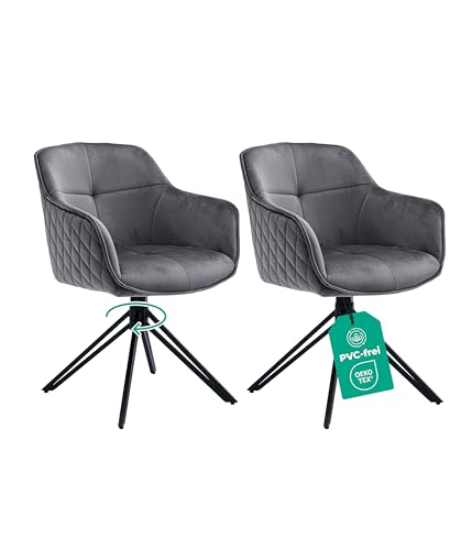 Linele® Esszimmerstühle 2er Set Grau mit FEDERKERN - Drehbar & Samtbezug - Hoher Sitzkomfort - Retrostil & einfache Montage - PVC-frei & Oeko-TEX Zertifiziert, inkl. Lieferung an den Wunschort von Linele
