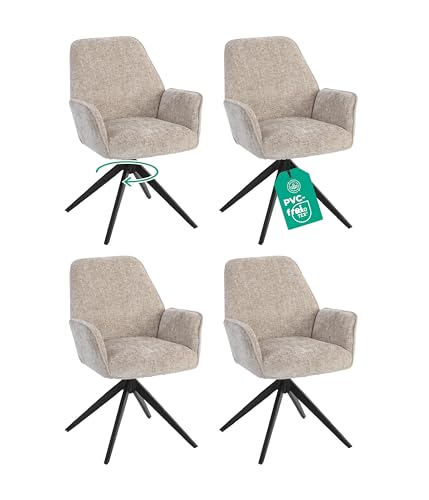 Linele® Esszimmerstühle 4er Set in Beige – 360° drehbar & weicher Chenille-Stoff – Hoher Sitzkomfort mit Wellenfederung – modernes Design & einfache Montage – PFC-frei & Oeko-TEX® Zertifiziert von Linele