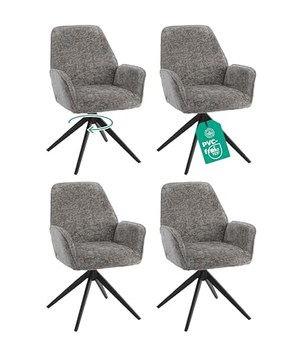 Linele® Esszimmerstühle 4er Set in Dunkelgrau – 360° drehbar & weicher Chenille-Stoff – Hoher Sitzkomfort mit Wellenfederung – modernes Design & einfache Montage – PFC-frei & Oeko-TEX® Zertifiziert von Linele