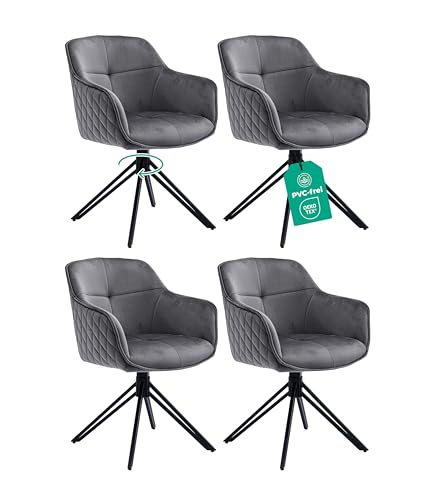 Linele® Esszimmerstühle 4er Set Grau mit FEDERKERN - Drehbar & Samtbezug - Hoher Sitzkomfort - Retrostil & einfache Montage - PVC-frei & Oeko-TEX Zertifiziert, inkl. Lieferung an den Wunschort von Linele