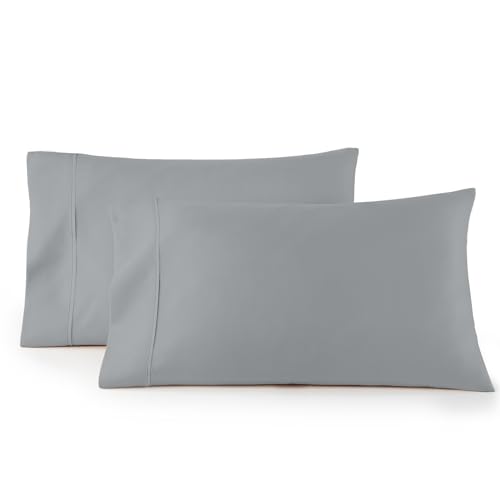Linen Closet Kissenbezüge, 100% Satingewebe, Fadenzahl 600, 2er-Set, Standardgröße, Hellgrau von Linen Closet