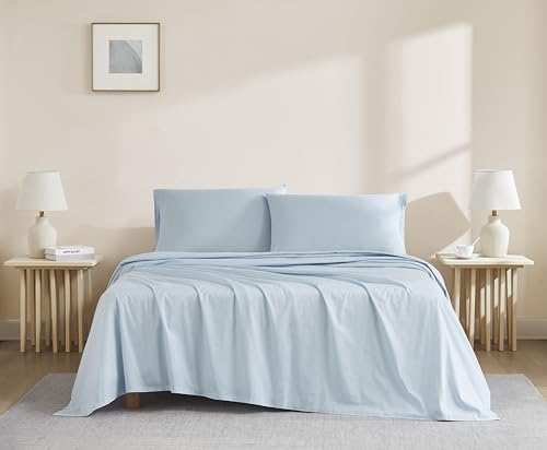 Linen Closet Luxuriöses Baumwoll-Bettwäsche-Set, Fadenzahl 144, 3-teilig, Doppelbett, Hellblau von Linen Closet