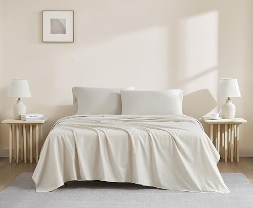 Linen Closet Luxuriöses Baumwoll-Bettwäsche-Set, Fadenzahl 144, Bio-Baumwolle, 4-teilig, Kingsize, Beige von Linen Closet