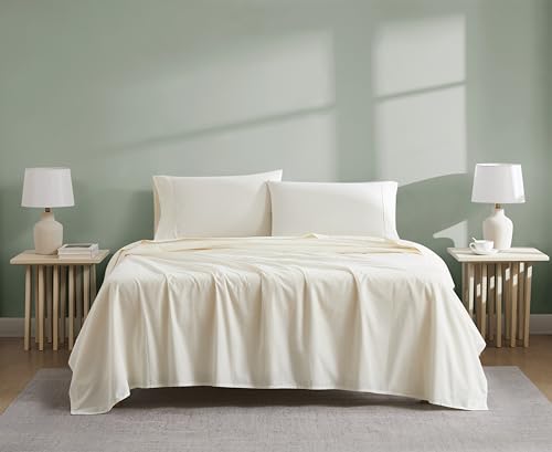 Linen Closet Luxuriöses Baumwoll-Bettwäsche-Set, Fadenzahl 300, Bio-Baumwolle, 3-teilig, für Doppelbett, frisches Elfenbein von Linen Closet