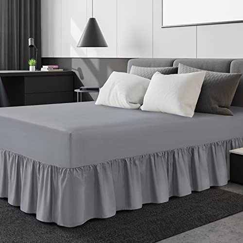 Linen Home Extra tiefes Rüschen-Spannbetttuch für Super-King-Size-Bett, Volant-Spannbetttuch, Mikrofaser, weich gebürstet, pflegeleicht, bügelfrei (Super-King-Size-Bett, Grau) von Linen Home