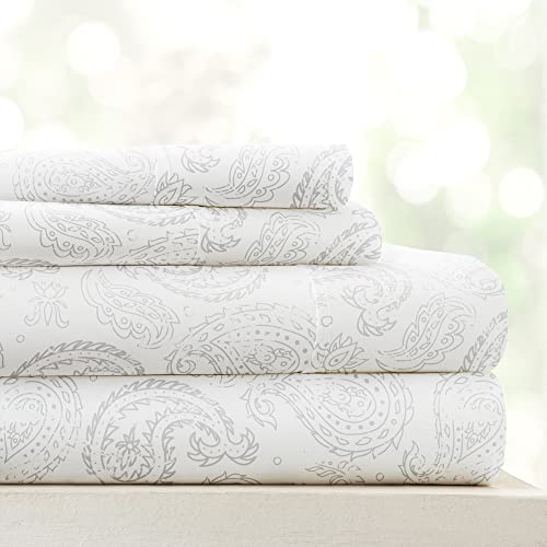 Linen Market LM-Muster: 4 Stück Bettlaken-Set, Mikrofaser, Grobes Paisleymuster, hellgrau, King von Linen Market