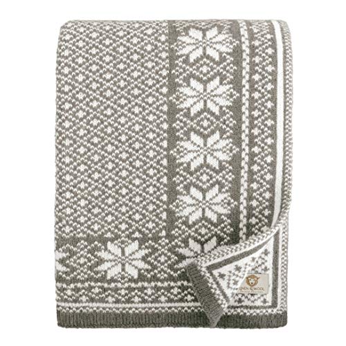 Linen & Cotton Decke Wolldecke Gestrickt North mit Nordisch Muster - 100% Reine Neuseeland Wolle, Grau (130 x 180cm) Wohndecke Kuscheldecke Strick/Sofadecke/Strickdecke/Überwurf/Plaid Couch Sofa von Linen & Cotton