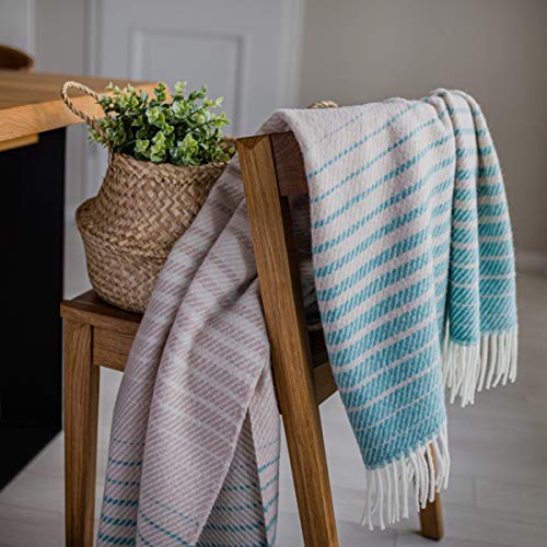 Linen & Cotton Flauschige Warme Decke Wolldecke Bunt Wohndecke Kuscheldecke Boho -100% Reine Neuseeland Wolle, Türkis Blau Beige Creme (130 x 170cm) Sofadecke Plaid Couch Sofa Schurwolle Lammwolle von Linen & Cotton