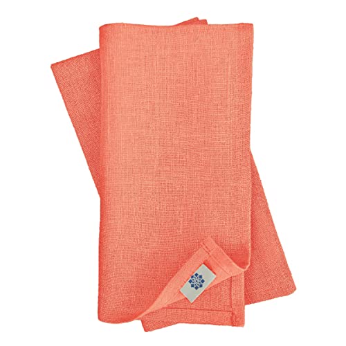 Linen & Cotton Hochwertige 4 x Stoffservietten/Servietten Stoff/Leinenservietten Hygge - 100% Leinen, Coral Rosa (32 x 32cm) für Feiern Home Küche Esstisch Dekoration Abendessen Cafe Restaurant von Linen & Cotton