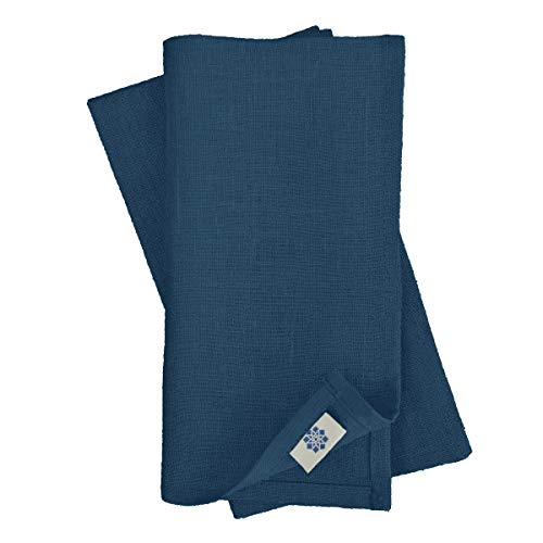 Linen & Cotton Hochwertige 4 x Stoffservietten/Servietten Stoff/Leinenservietten Hygge -100% Leinen, Dunkelblau/Blau (45 x 45cm) für Feiern Home Küche Esstisch Dekoration Abendessen Cafe Restaurant von Linen & Cotton