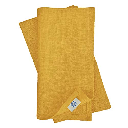 Linen & Cotton Hochwertige 4 x Stoffservietten/Servietten Stoff/Leinenservietten Hygge - 100% Leinen, Senfgelb/Gelb (45 x 45cm) für Feiern Home Küche Esstisch Dekoration Abendessen Cafe Restaurant von Linen & Cotton