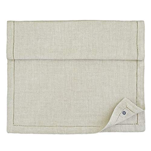 Linen & Cotton Hochwertiger und Eleganter Herringbone Tischläufer Stoff/Tischband mit Hohlsaum Oxford - 100% Leinen, 44 x 180cm (Natur/Grau/Beige) Ideal für Hochzeit Gastronomie Hotel von Linen & Cotton