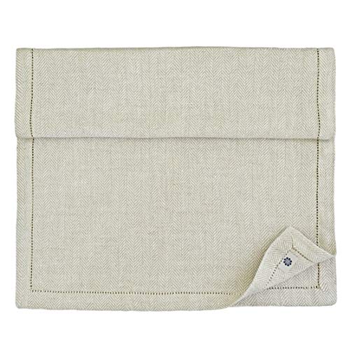 Linen & Cotton Hochwertiger und Eleganter Herringbone Tischläufer Stoff/ Tischband mit Hohlsaum Oxford - 100% Leinen, 44 x 180cm (Natur/ Grau/ Beige) Ideal für Hochzeit Gastronomie Hotel Restaurant Cafe Catering Vereinsfeier Geburtstagsfeier von Linen & Cotton