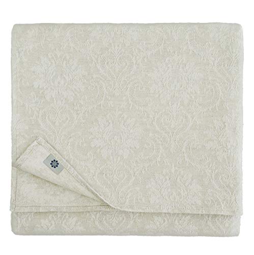 Linen & Cotton Jacquard Damast Tischdecke Tischtuch Tischwäsche Waverly -52% Leinen, 48% Baumwolle, Beige/Natur (147 x 300cm) Lang Rechteckig für Home Küche Dekoration Gastronomie Hochzeit Fest von Linen & Cotton