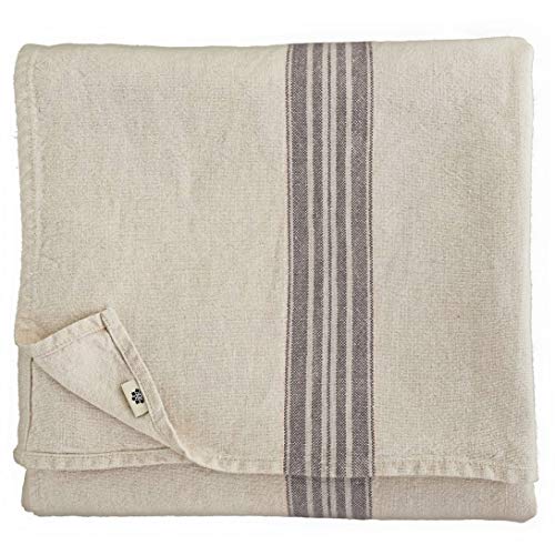 Linen & Cotton Luxus Vintage Shabby Chic Rustikal Tischdecke Provence -100% Leinen, Beige Natur Schwarz (136 x 136 cm) Tischtuch Stoff Tischwäsche Quadratisch für Haus Home Küche Dekoration Wohnzimmer von Linen & Cotton