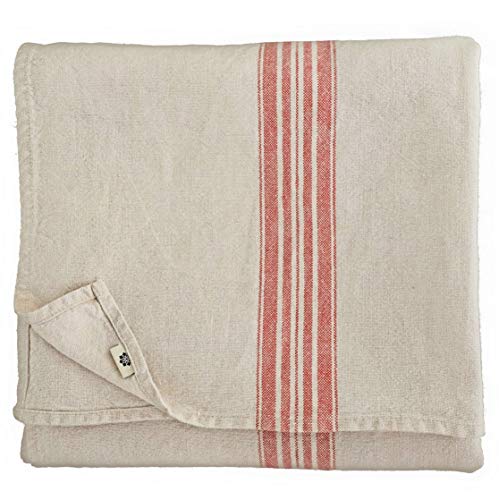 Linen & Cotton Luxus Vintage Shabby Chic Rustikal Tischdecke Provence - 100% Leinen, Beige Natur Rot (136 x 350 cm) Tischtuch Stoff Tischwäsche Rechteckig Lang für Home Küche Dekoration Wohnzimmer von Linen & Cotton