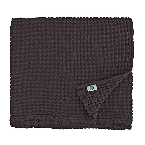 Linen & Cotton Premium Qualität Waffel Tuch Saunatuch Strandtuch Handtücher Badetücher Duschtücher Gästehandtücher Ezra, 48% Leinen, 52% Baumwolle - 50 x 70cm (Schwarzgrau/Schwarz) von Linen & Cotton