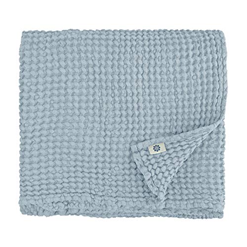 Linen & Cotton Premium-Qualität Waffel Tuch Saunatuch Strandtuch Handtücher Badetücher Duschtücher Gästehandtücher Ezra, 48% Leinen, 52% Baumwolle - 50 x 70cm (Hellblau/Türkis) von Linen & Cotton