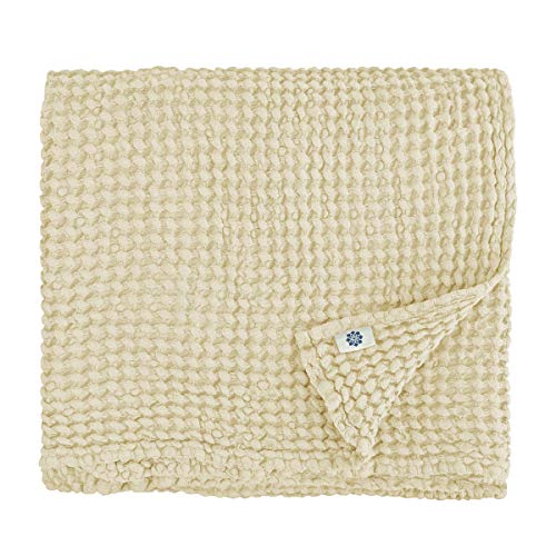 Linen & Cotton Premium Qualität Waffel Tuch Saunatuch Strandtuch Handtücher Badetücher Duschtücher Gästehandtücher Ezra, 48% Leinen, 52% Baumwolle - 80 x 100cm (Sandfarbe/Beige/Creme) von Linen & Cotton