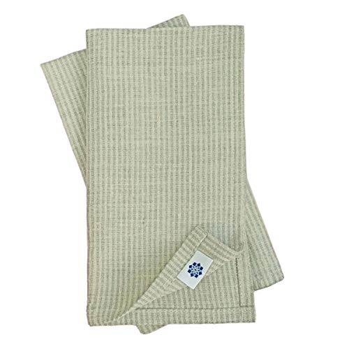 Linen & Cotton Qualität 4 x Stoffservietten Streifen Leinenservietten Vitus -100% Leinen, Beige Grau (43 x 43cm) Festlich Servietten Stoff Napkins Tischdekoration für Taufe Kommunion Konfirmation Deko von Linen & Cotton