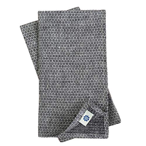 Linen & Cotton Schön Edel 4 x Stoffservietten Honeycomb - 100% Leinen, Schwarz Beige Grau (47 x 47cm) Servietten Stoff Leinenservietten Tischdekoration für Hochzeit Feier Gastronomie Weihnachten von Linen & Cotton