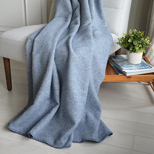 Linen & Cotton Dicke Warme Decke Wolldecke Wohndecke Kuscheldecke Iceland ohne Fransen - 100% Reine Neuseeland Wolle, Blau (140 x 200 cm) Sofadecke Blanket Tagesdecke Plaid Sofa Lammwolle Schurwolle von Linen & Cotton
