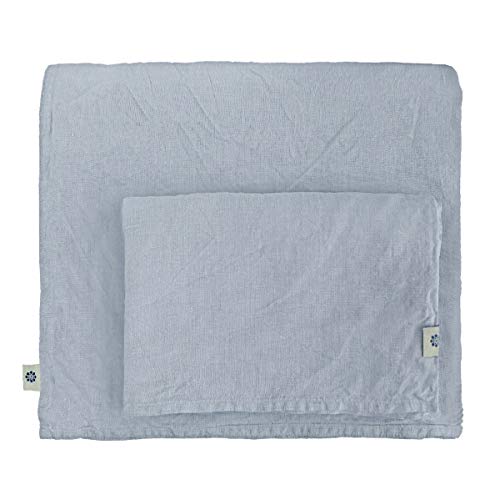 Linen & Cotton Weicher Griff Bettwäsche Set Alicia -100% Leinen Gewaschen, Hellblau Blau (200 x 200 cm) Bettbezug Bettdeckenbezug Deckenbezug Einfarbig Wendebettwäsche Bett Doppelbett Schlafzimmer von Linen & Cotton