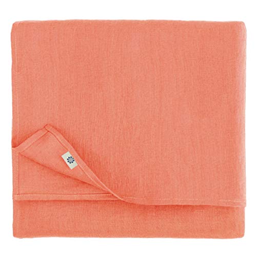 Linen & Cotton Tischdecke Stoff Tischtuch Tischwäsche Hygge -100% Leinen, Coral Rosa (100 x 100 cm) Mitteldecke Klein Quadratisch für Home Küche Couchtisch Tuch Dekoration Cafe von Linen & Cotton