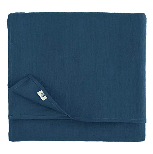 Linen & Cotton Tischdecke Stoff Tischtuch Tischwäsche Hygge 100% Leinen, Dunkelblau/Blau (140 x 300 cm) Mitteldecke Klein Quadratisch für Home Küche Couchtisch Tuch Dekoration Cafe von Linen & Cotton