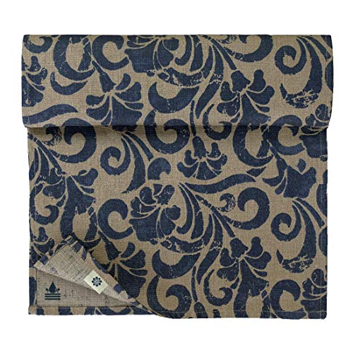 Linen & Cotton Tischläufer Florian mit Blumen Motiv - 100% Leinen, Beige Blau (34 x 140 cm) Beschichtet Eckig Läufer Stoff Wasserdicht Fleckschutz rutschfest Pflegeleicht für Garten Outdoor von Linen & Cotton