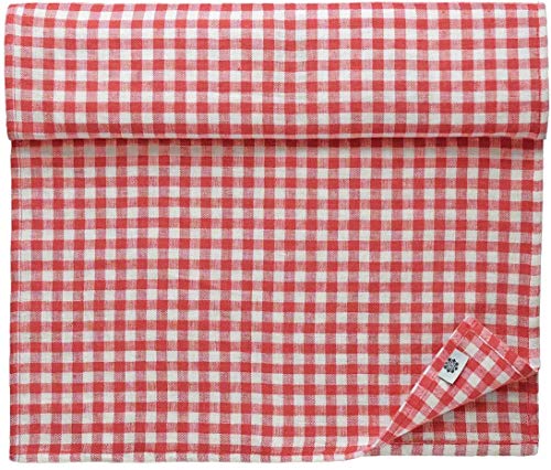 Linen & Cotton Tischläufer Stoff Tischdekoration Tischwäsche Estella - 100% Leinen, Weiß Weiss Rot (40 x 220 cm) Kariert Läufer Tisch Esstisch für Küche Haus Landhaus Festival Event Frühling Ostern von Linen & Cotton