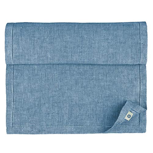 Linen & Cotton Tischläufer Stoff Tischwäsche Modern Scandi mit Hohlsaum - 100% Leinen, Blau (44 x 270 cm) Tischband Läufer Tisch Decken für Home Küche Wohnzimmer Büro Restaurant Hotel Buffet Dinner von Linen & Cotton