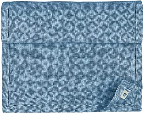 Linen & Cotton Tischläufer Stoff Tischwäsche Modern Scandi mit Hohlsaum - 100% Leinen, Dunkelblau Blau (44 x 180 cm) Tischband Läufer Tisch Decken für Home Küche Wohnzimmer Büro Hotel Buffet Dinner von Linen & Cotton