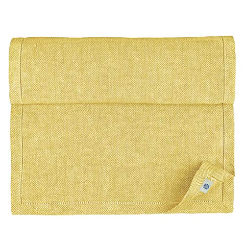 Linen & Cotton Tischläufer Stoff Tischwäsche Modern Scandi mit Hohlsaum - 100% Leinen, Gelb (44 x 130 cm) Tischband Läufer Tisch Decken für Home Küche Wohnzimmer Büro Restaurant Hotel Buffet Dinner von Linen & Cotton