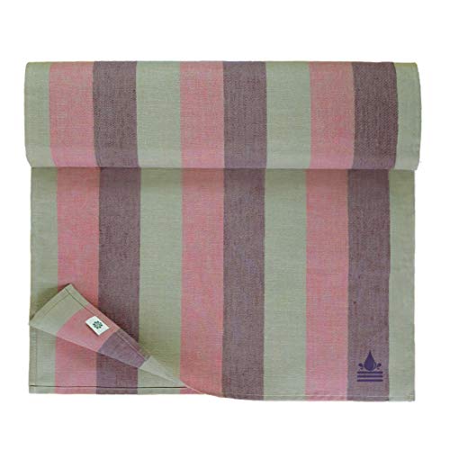 Linen & Cotton Tischläufer Stoff Wasserdicht Silva -100% Leinen, Lila Rosa Grau (45 x 180 cm) Streifen Läufer Tisch Fleckschutz Pflegeleicht für Garten Outdoor Aussenbereich Balkon Terrasse von Linen & Cotton