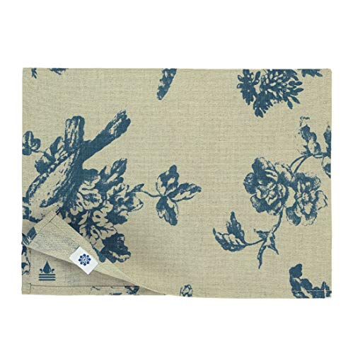 Linen & Cotton Tischsets Platzsets Stoff Tischmatte Fiore -59% Leinen, 41% Baumwolle, Beige Blau (30 x 45cm, 2 Stück) Rustikal Platzdeckchen Abwaschbar Wasserdicht Blumen für Home Küche Garten Outdoor von Linen & Cotton