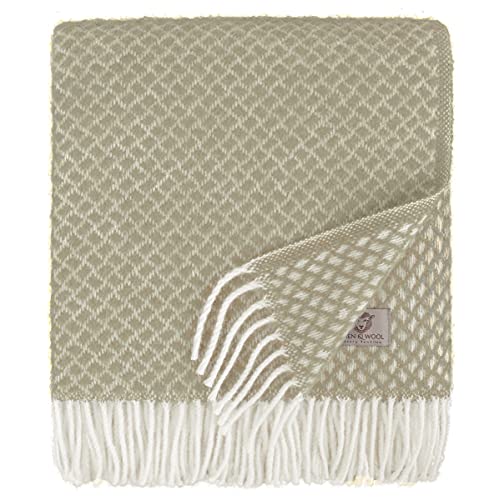 Linen & Cotton Warme Weiche Decke Wolldecke Wohndecke Kuscheldecke Sofia mit Fransen - 100% Reine Neuseeland Wolle, Beige (130 x 170 cm) Plaid Couch Sofa Bett Wohnzimmer Blanket Schurwolle Lammwolle von Linen & Cotton