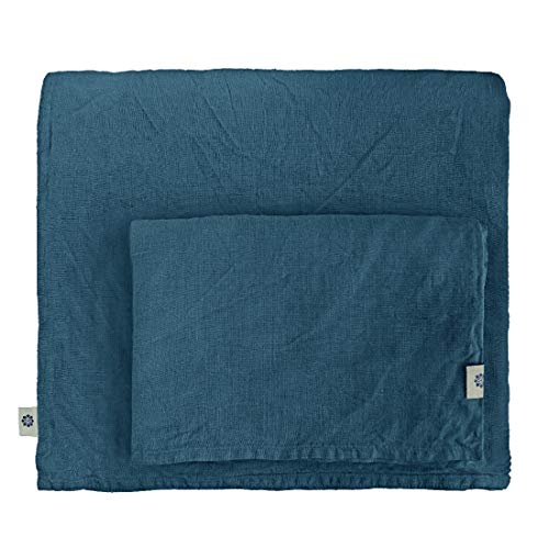 Linen & Cotton Weicher Griff Bettwäsche Set Alicia -100% Leinen Gewaschen, Petrol Blau (140 x 200 cm) Bettbezug Bettdeckenbezug Deckenbezug Einfarbig Wendebettwäsche Einzelbett Schlafzimmer Hotel von Linen & Cotton