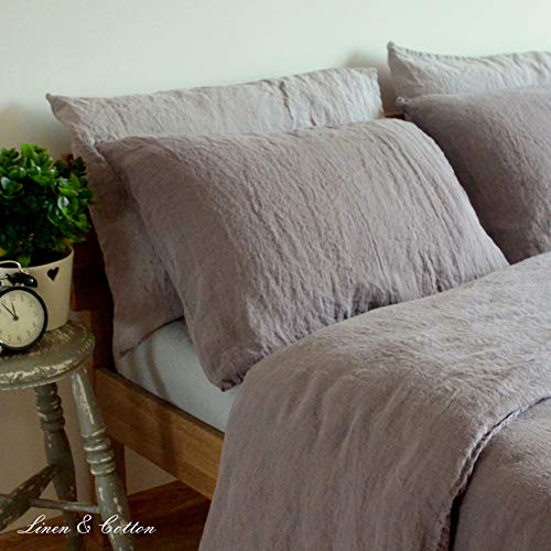 Linen & Cotton Weicher Griff Kissenbezug Kissenhülle Alicia Einfarbig -100% Leinen, Taupe (50 x 70 cm) Bettkissenbezug Kopfkissenbezug Bettwäsche Sommer Winter Kissen für Bett Schlafzimmer Home Hotel von Linen & Cotton