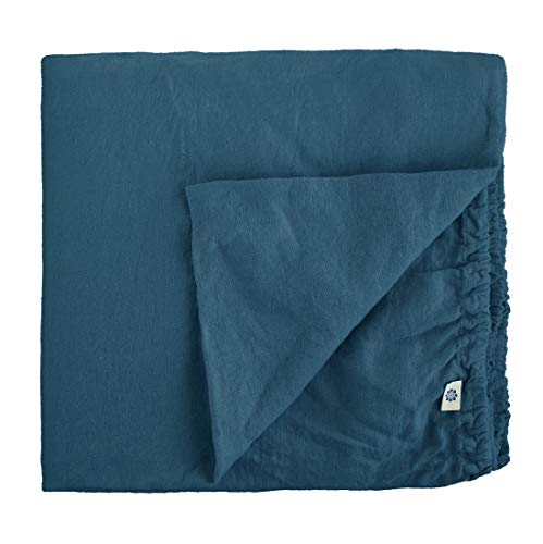 Linen & Cotton Weicher Griff Spannbettlaken Spannbetttuch Bettlaken mit Gummizug Alicia - 100% Leinen Gewaschen, Petrol Blau (140 x 200 cm) Laken Leintuch Betttuch Bettwäsche Bett Doppelbett Sommer von Linen & Cotton