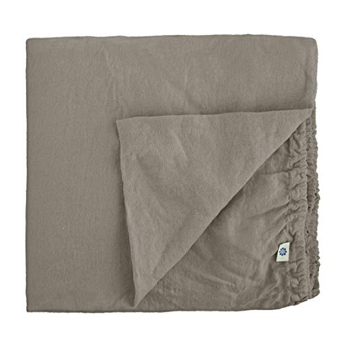 Linen & Cotton Weicher Griff Spannbettlaken Spannbetttuch Bettlaken mit Gummizug Alicia - 100% Leinen Gewaschen, Taupe (150 x 200 cm) Laken Leintuch Betttuch Bettwäsche Bett Doppelbett Boxspringbett von Linen & Cotton