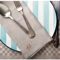 Natur Leinen Monogramm Serviette Bestickte Cocktail Serviette von LinenAndTailor