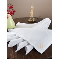 Weiße Monogrammierte Leinenserviette Bestickte Cocktailservietten von LinenAndTailor