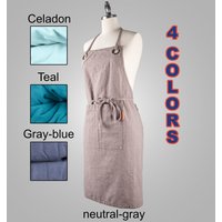 steinwasch Leinenschürze - Küchenschürze in Petrol, Seladon, Grau-Blau Oder Neutral-Grau von LinenAndTailor