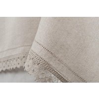 Graue Leinen Tischdecke Mit Spitze Rautenmuster, Hohlsaum Borte Graue Leinen Tischdecke Mit Spitze Rautenmuster, Hohlsaum Borte von LinenBuy
