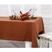 Leinen Tischdecke. Tischdecke Aus Gewaschenem Leinen. in Gebrannter Orange Farbe. Handgemachte Tischwäsche 47 Farben Erhältlich von LinenDi