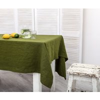 Leinen Tischdecke. Tischdecke Aus Gewaschenem Leinen. in Moosgrüner Farbe. Handgemachte Tischwäsche 47 Farben Erhältlich von LinenDi