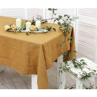 Leinen Tischdecke. Tischdecke Aus Gewaschenem Leinen. in Senf Farbe. Handgemachte Tischwäsche 47 Farben Erhältlich von LinenDi